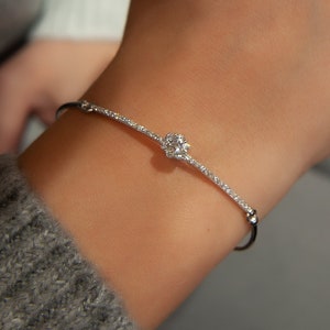 0.54 Carat Diamond Bracelet, 14K White Gold Bracelet, Diamond Dainty Bracelet, Valentines Day Gift, Flower Shaped Bracelet, Anniversary Gift