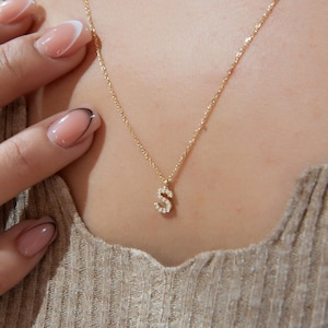 Collar con inicial S de diamantes, colgante con letra de oro de 14 quilates, joyería personalizada para mujer, joyería con nombre de oro, idea de regalo de Navidad, regalo para ella