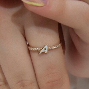 14K Gold Personalized Initial Ring, A Letter Diamond Ring, Custom Letter Ring for Women, Dainty Gold Ring, Stackable Initial Jewelry Gift
