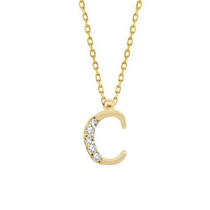 Collar con inicial C, colgante con inicial de diamante en oro de 14 quilates, regalo personalizado, colgante con letra C en oro, joyería minimalista con nombre, idea para regalo de cumpleaños