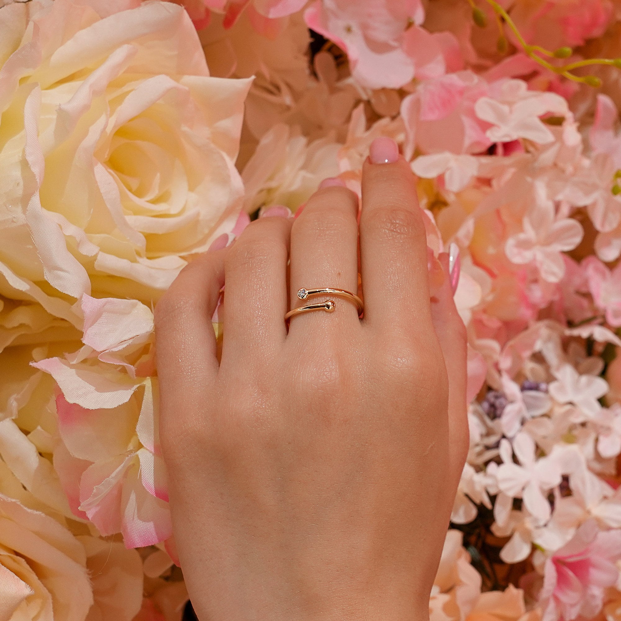 14K Solid Gold Diamond Open Cuff Ring, Minimalist Joint Ring