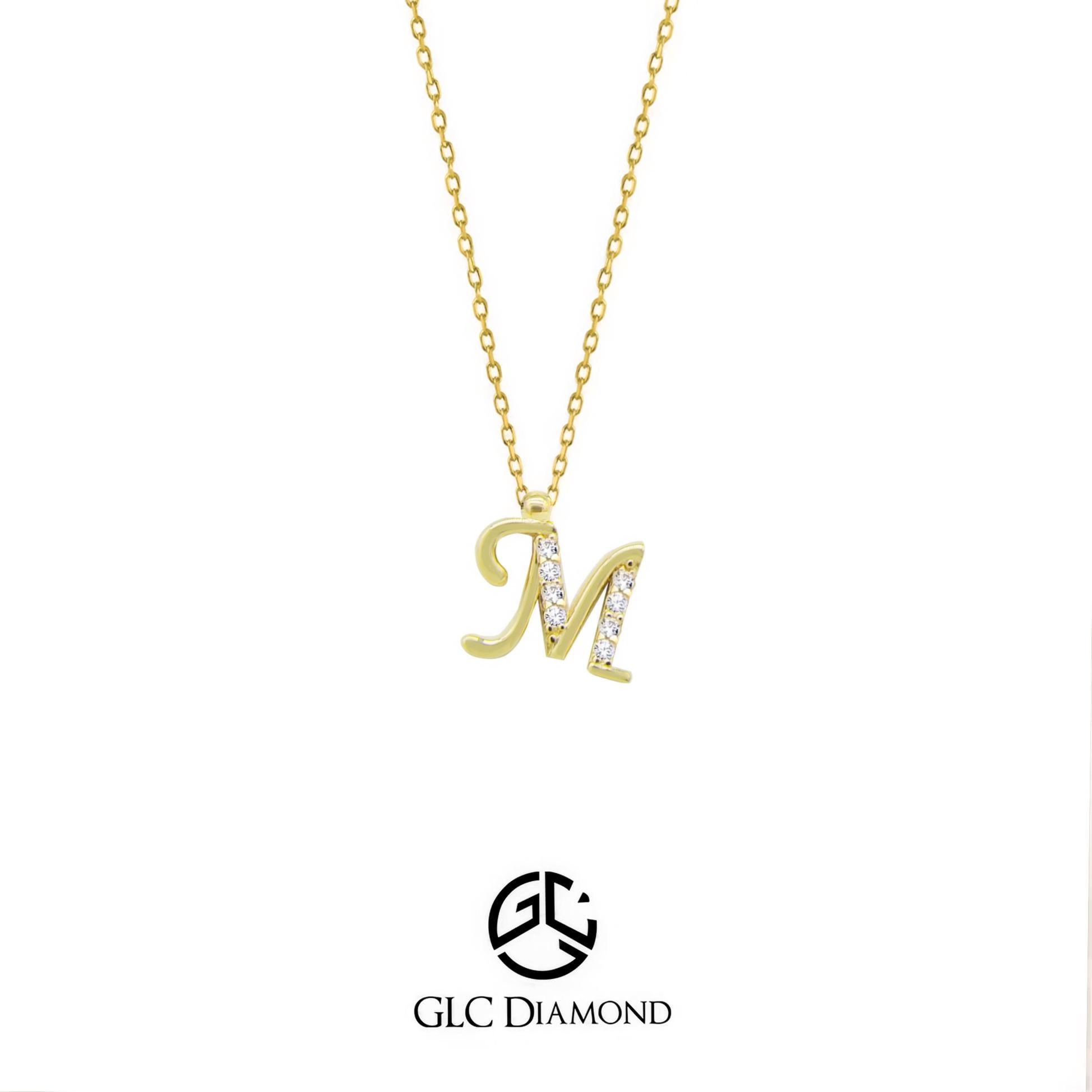 14K Gold Diamond Initial Necklace: Letter M Pendant - Etsy