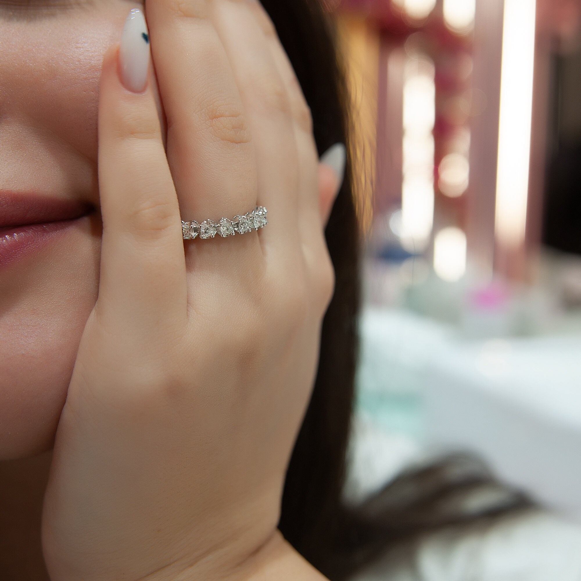 14Kゴールドダイヤモンド結婚指輪、0.60カラットハーフエタニティ 