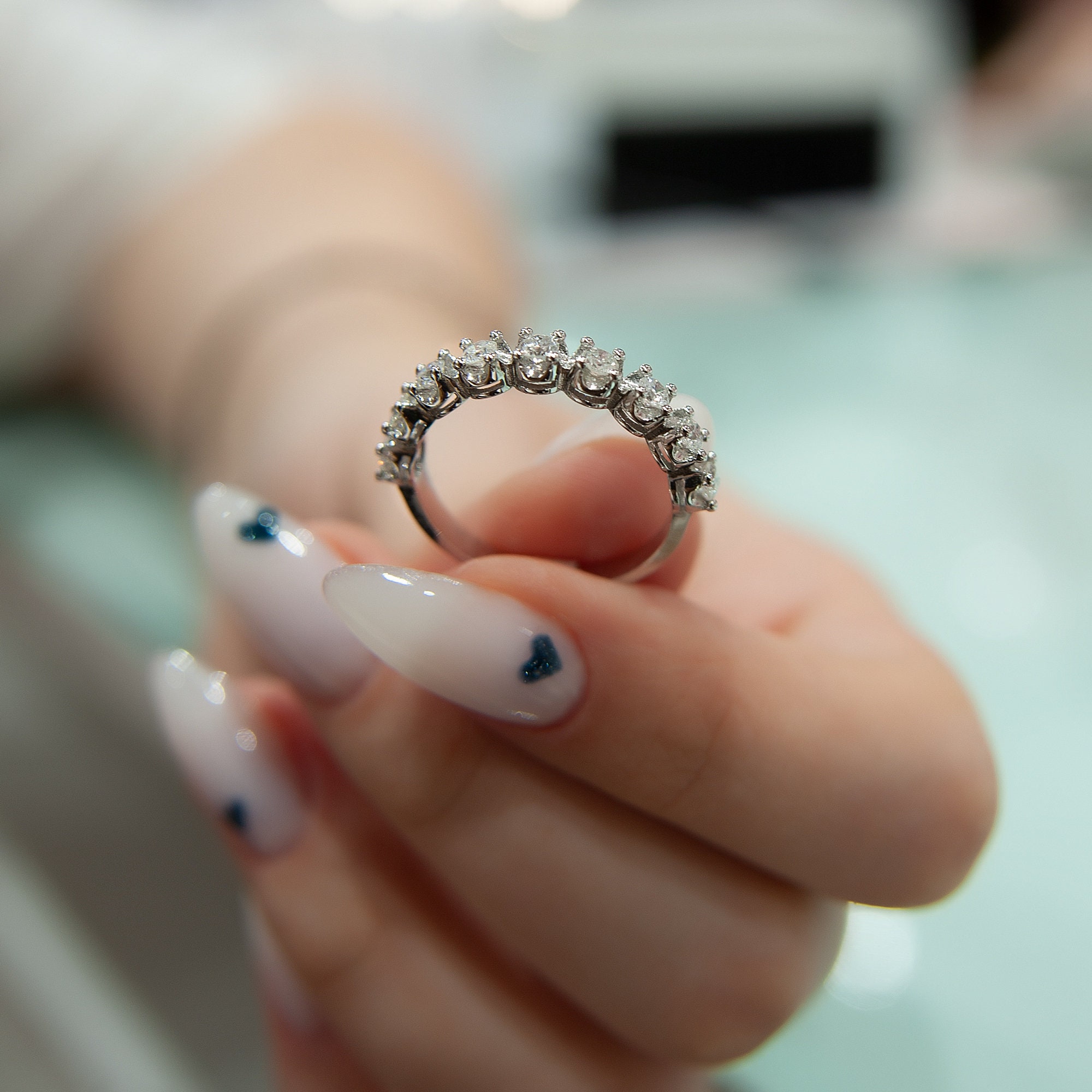 14Kゴールドダイヤモンド結婚指輪、0.60カラットハーフエタニティ 