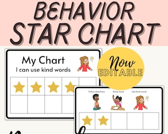 Star chart, Daily behavior chart, Classroom behavior management, Autism behavior chart