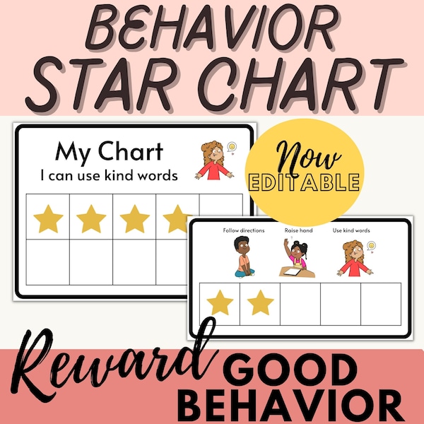 Star chart, Daily behavior chart, Classroom behavior management, Autism behavior chart