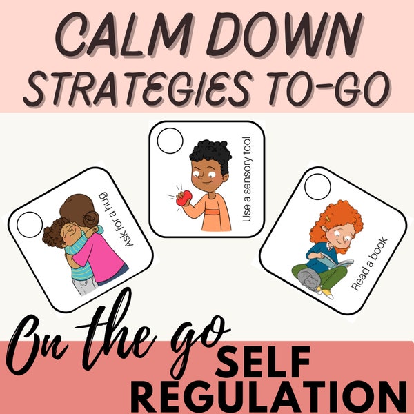 Calm down to-go, Calm down strategies, Self-regulation tool, Calm down cards lanyard