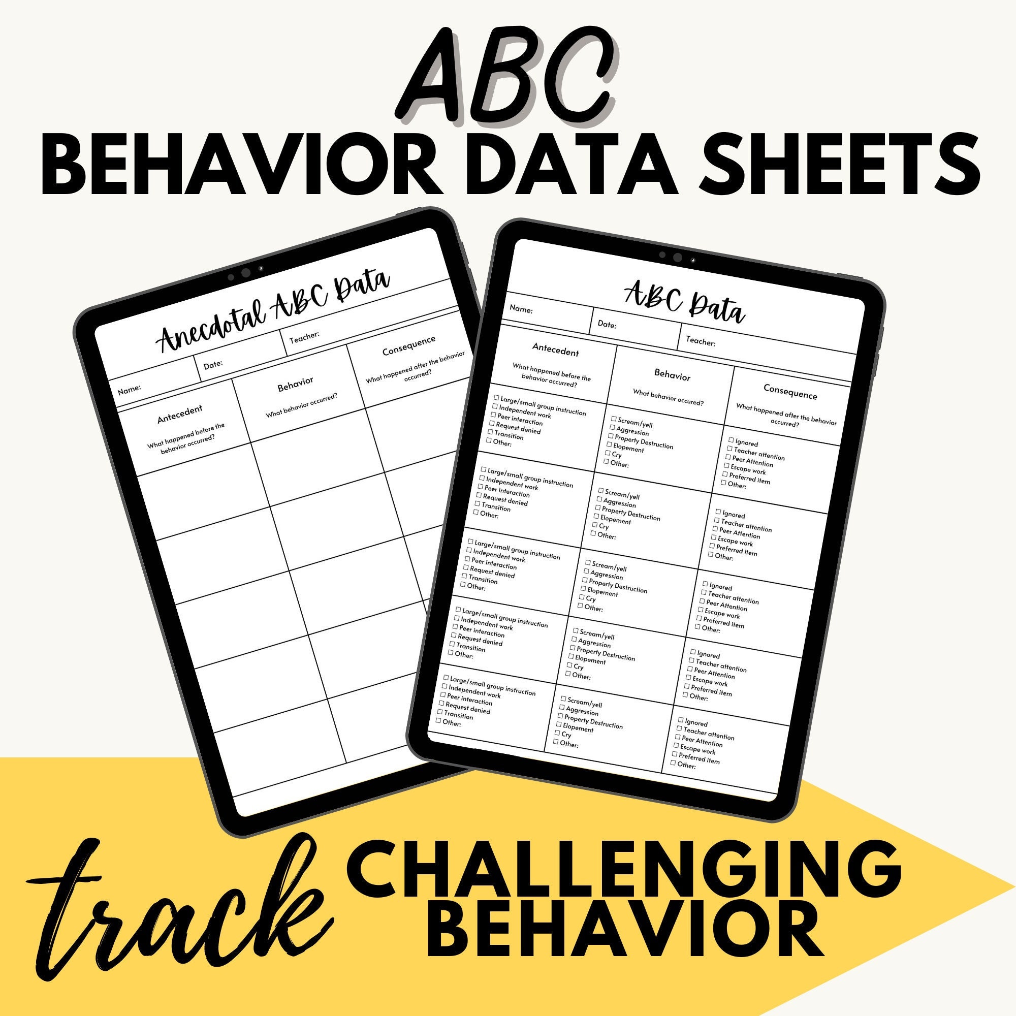 ABC Behavior Data Sheets, Behavior Management, Behavior Tracking ...