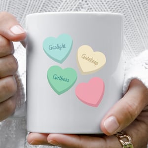 Candy Hearts, Gaslight Gatekeep Girlboss Coffee Mug, Valentines Day Gift, Work from Home