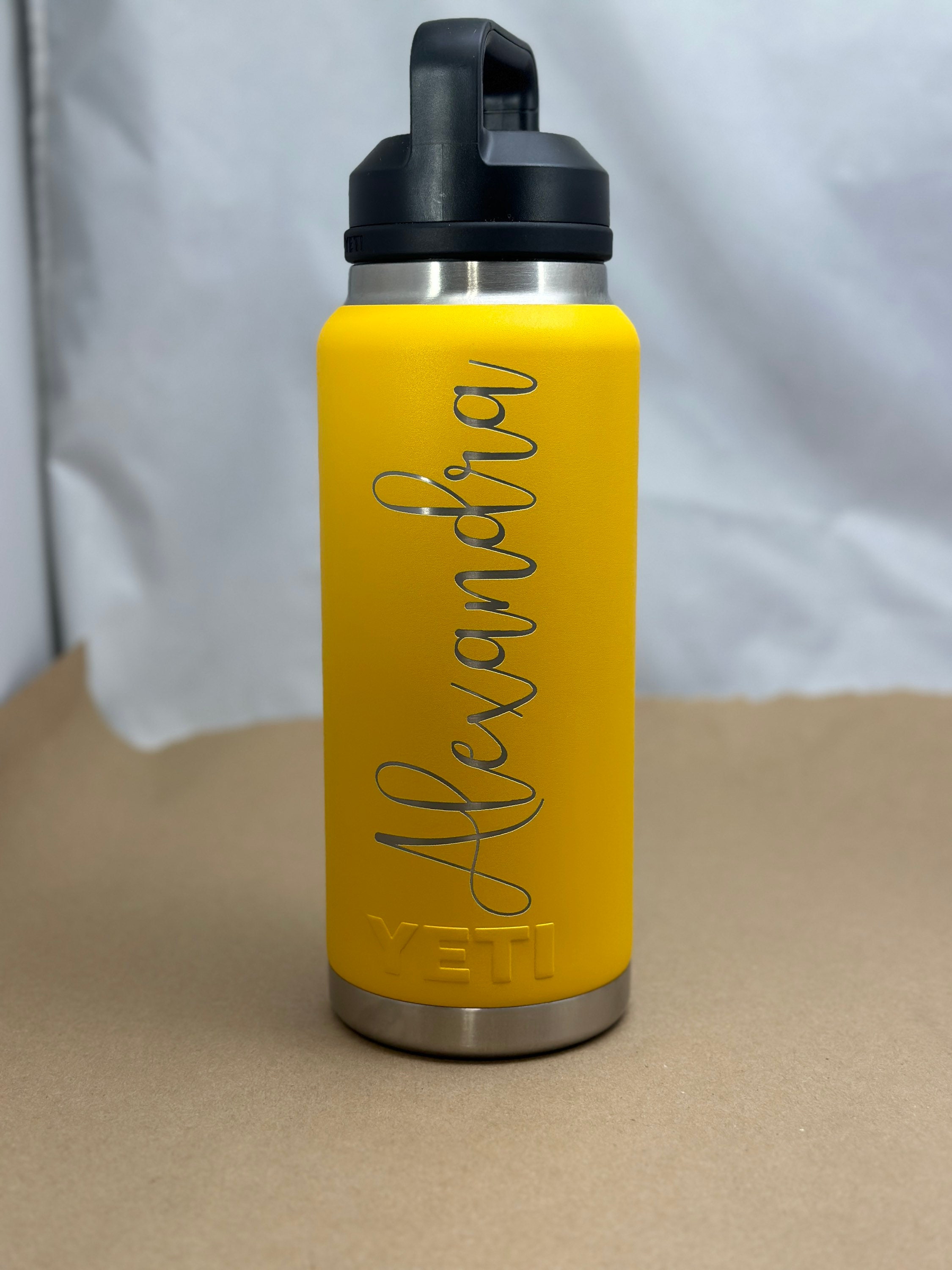 REAL YETI 36 Oz. Laser Engraved Black Yeti Rambler Bottle With Chug Cap  Personalized Vacuum Insulated YETI 