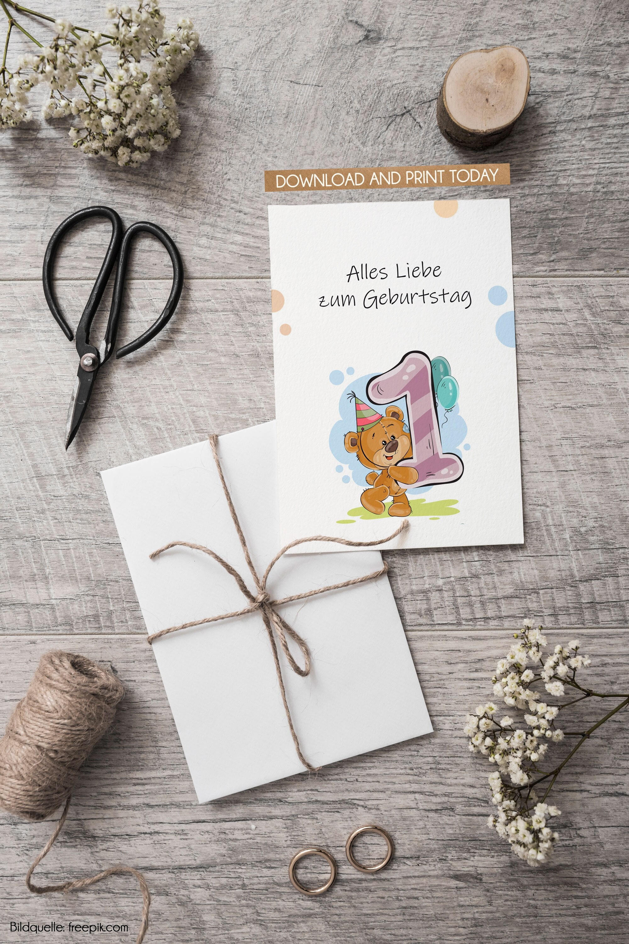 Druckbare Geburtstagskarte Zum 1. Geburtstag Printable - Etsy