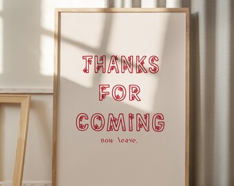 Gracias por venir - Impresiones digitales - Láminas decorativas para pared - Arte tipográfico - Láminas descargables - Láminas para bar - Decoración para sala de estar - Arte mural divertido - Arte brillante