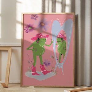 Looking Good Frog Art Print | Frog Aesthetic Art| Print | Pink Wall Art | Western Girly Print
