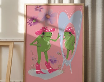 Looking Good Frog Art Print | Frog Aesthetic Art| Print | Pink Wall Art | Western Girly Print