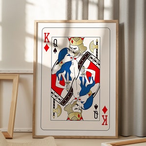 Poster con stampa retrò delle carte Re di quadri e Regina di picche - Arte vintage - Arte contemporanea - Download digitale - Decorazione murale