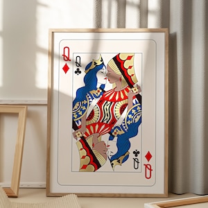 Impression rétro Queen Spades & Queen Diamonds Card Poster - art vintage - art contemporain - téléchargement numérique - décoration murale