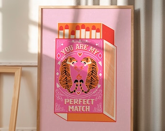 You Are My Perfect Match | Retro Print Match Poster | Vintage Art | Pink Matchbox Poster | Contemporary Art | Digital Download | Wall Decor