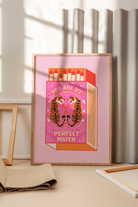 You Are My Perfect Match | Retro Print Match Poster | Vintage Art | Pink Matchbox Poster | Contemporary Art | Digital Download | Wall Decor