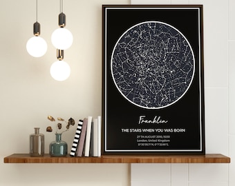 Mapa Estelar Personalizado, Mapa Estelar al Momento, Cielo Nocturno Personalizable, Estrellas, Fecha Cielo Estrellado, Póster, Boda, Regalo, Cumpleaños, Aniversario