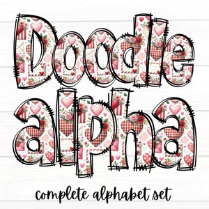 Valentine Doodle Letters, Valentine Hearts Alpha Pack, Alphabet PNG Set, Sublimation Design, Love Letters Alpha Doodle, Alphabet Letters