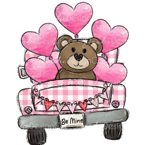 Pink Valentine Truck PNG, Pink Valentine Truck Sublimation Design, Valentine PNG, Happy Valentine&#39;s Day PNG, Teddy Bear, Digital Download
