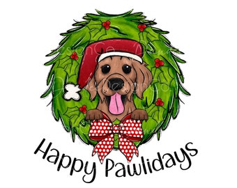Christmas Dog PNG, Golden Retriever Sublimation Design, Christmas PNG, Golden Retriever, Happy Pawlidays Png, Santa Dog, Digital Download