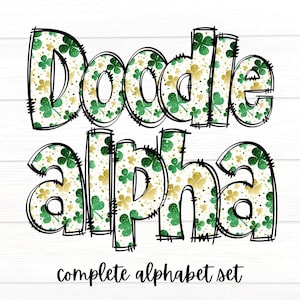 St. Patrick&#39;s Day Doodle Letters, Shamrock Alpha Pack, Alphabet PNG Set, Sublimation Design, St. Patty&#39;s Day Alpha Doodle, Alphabet Letters