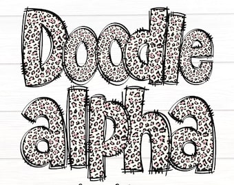 Pink Leopard Print Doodle Letters, Animal Print Alpha Set, Alphabet PNG Set, Sublimation Design, Alpha Doodle, Trendy Alphabet Letters