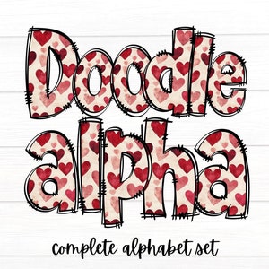 Valentine Doodle Letters, Valentine Hearts Alpha Pack, Alphabet PNG Set, Sublimation Design, Love Letters Alpha Doodle, Alphabet Letters