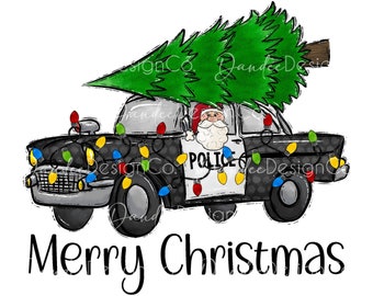 Auto della polizia di Natale PNG, Design di sublimazione dell'auto della polizia di Natale, Auto della polizia con albero di Natale PNG, PNG di Natale, Download digitale