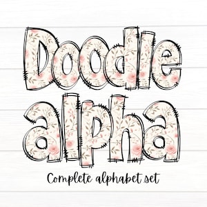 Doodle Letters, Shabby Chic Roses Alphabet Set, Floral Alphabet PNG Set, Sublimation Design, Alpha Doodle, Doodle Alphabet Set, Digital File
