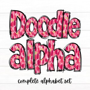 Valentine Brush Strokes Doodle Letters, Red and Pink Brush Strokes Alpha Pack, Alphabet PNG Set, Sublimation Design, Doodle Alphabet Letters