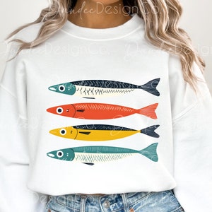 Fisherman Aesthetic PNG, Retro Fish, Vintage Nautical Aesthetic Sublimation Design, Sardine Design, Trendy Fishing Design, Coastal Life PNG