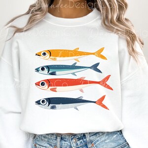 Fisherman Aesthetic PNG, Retro Fish, Vintage Nautical Aesthetic Sublimation Design, Sardine Design, Trendy Fishing Design, Coastal Life PNG