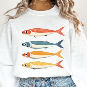 Fisherman Aesthetic PNG, Retro Fish, Vintage Nautical Aesthetic Sublimation Design, Sardine Design, Trendy Fishing Design, Coastal Life PNG