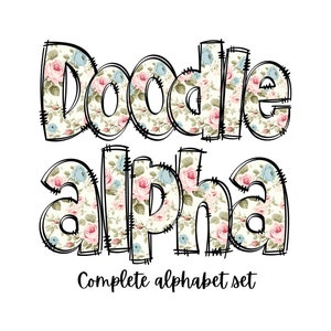 Doodle Letters, Shabby Chic Roses Alphabet Set, Floral Alphabet PNG Set, Sublimation Design, Alpha Doodle, Doodle Alphabet Set, Digital File