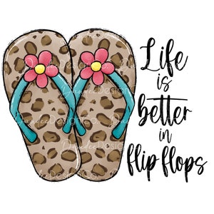 A vida é melhor em chinelos PNG, A vida é melhor em design de sublimação de chinelos, chinelos com estampa de leopardo PNG, download digital