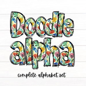 Summer Floral Doodle Letters, Spring and Summer Flowers Alpha Set, Alphabet PNG Set, Sublimation Design, Floral Alpha, Complete Alpha Set