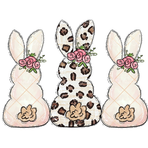 Easter Bunny PNG, Easter Bunny Sublimation Design for Girls, Easter Bunny Trio PNG, Easter PNG, Leopard Print Bunny Png, Digital Download