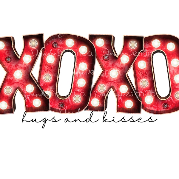 XOXO hugs and kisses Valentine PNG, Valentine's Day Sublimation design, XOXO Rustic red marquee font Png, Digital Download