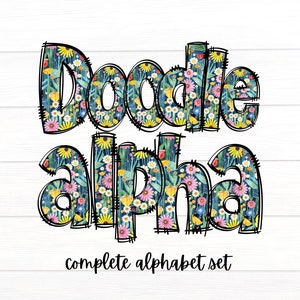 Summer Floral Doodle Letters, Spring and Summer Flowers Alpha Set, Alphabet PNG Set, Sublimation Design, Floral Alpha, Complete Alpha Set