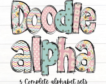 Floral Doodle Letters, Spring and Summer Flowers Alpha Set, Alphabet PNG Set, Sublimation Design, Floral Alpha Doodle, Alphabet Letters