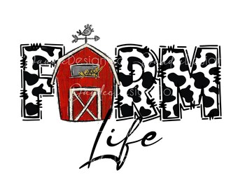 Życie na farmie PNG, Projekt sublimacji życia na farmie, Farm PNG, Czerwona stodoła PNG, Litery ze skóry krowiej, Sztuka cyfrowa, pobieranie cyfrowe