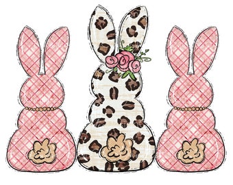 Easter Bunny PNG, Easter Bunny Sublimation Design for Girls, Easter Bunny Trio PNG, Easter PNG, Leopard Print Bunny Png, Digital Download