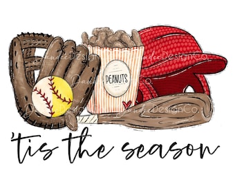 Baseball Softball PNG, Tis the Season Half Baseball Half Softball, Baseball Softball Mom Sublimation Design, Red Helmet, Digital Download