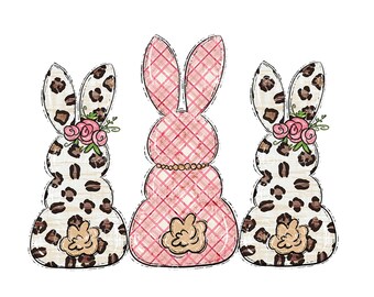 Easter Bunny PNG, Easter Bunny Sublimation Design for Girls, Easter Bunny Trio PNG, Easter PNG, Leopard Print Bunny Png, Digital Download