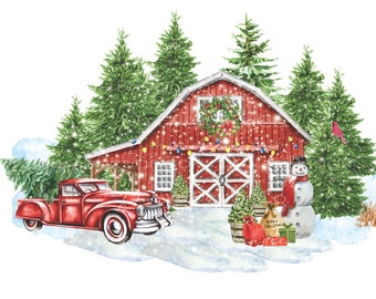 Red Barn con Truck PNG / Winter barn PNG / Christmas Barn / Sublimation design / Barn e vintage truck sublimation design
