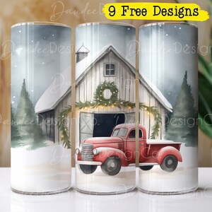 Christmas Barn 20oz Tumbler Design, Skinny Straight Tumbler PNG, Vintage Truck and Barn Tumbler Wrap, Christmas Farm Sublimation Design