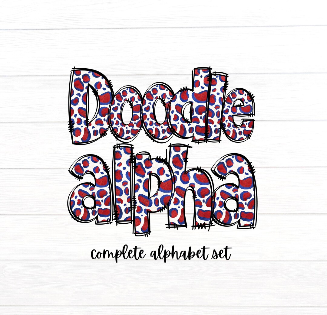 Red Leopard Print Doodle Letters, Red White and Blue Alpha Set ...