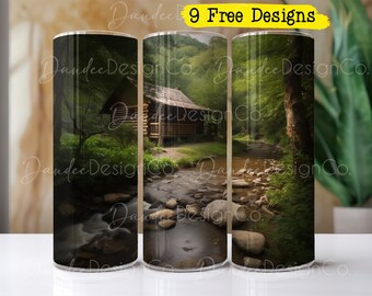 Mountain Cabin 20oz Tumbler Design, Tumbler Sublimation Design, Skinny Straight Tumbler PNG, Log Cabin Tumbler Wrap, Digitale Download